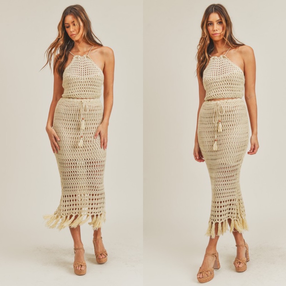 🦃BLACK FRIDAY SALE🦃 You In Tulum Crochet Fringe Midi Skirt - Picture 6 of 6